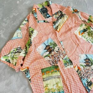 rare GITMAN BROS VINTAGE Hokusai short-sleeve shirt orange sz L
